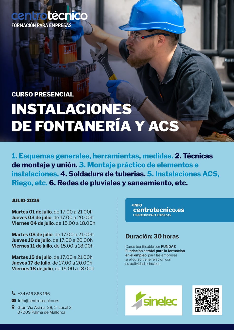 Instalaciones Fontaneria, un curso de CentroTécnico Palma - Formación para Empresas