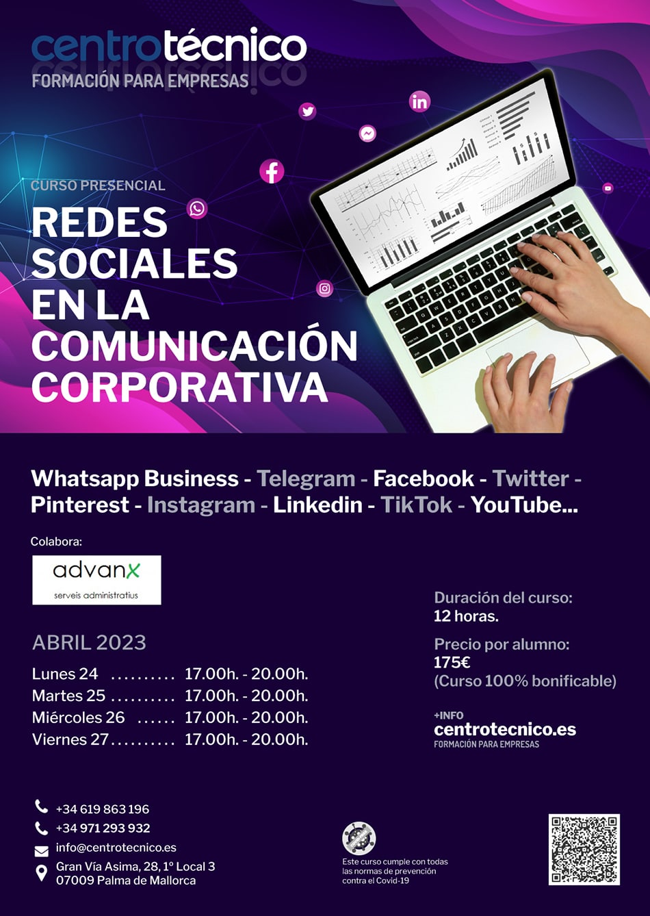 Redes sociales, un curso de CentroTécnico Palma - Formación para Empresas