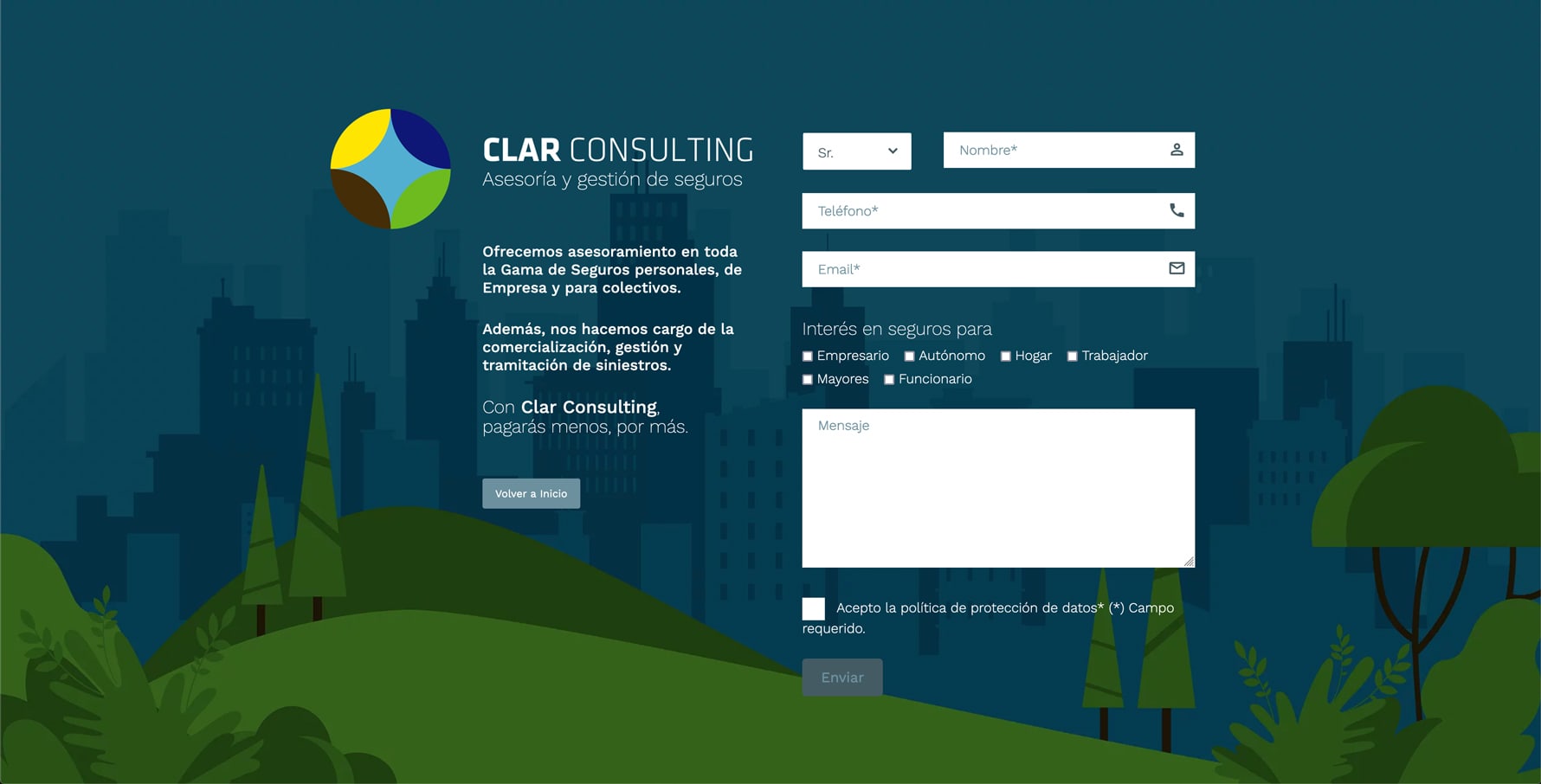 Página de formulario de Clarconsulting - Asesoría y gestión de seguros