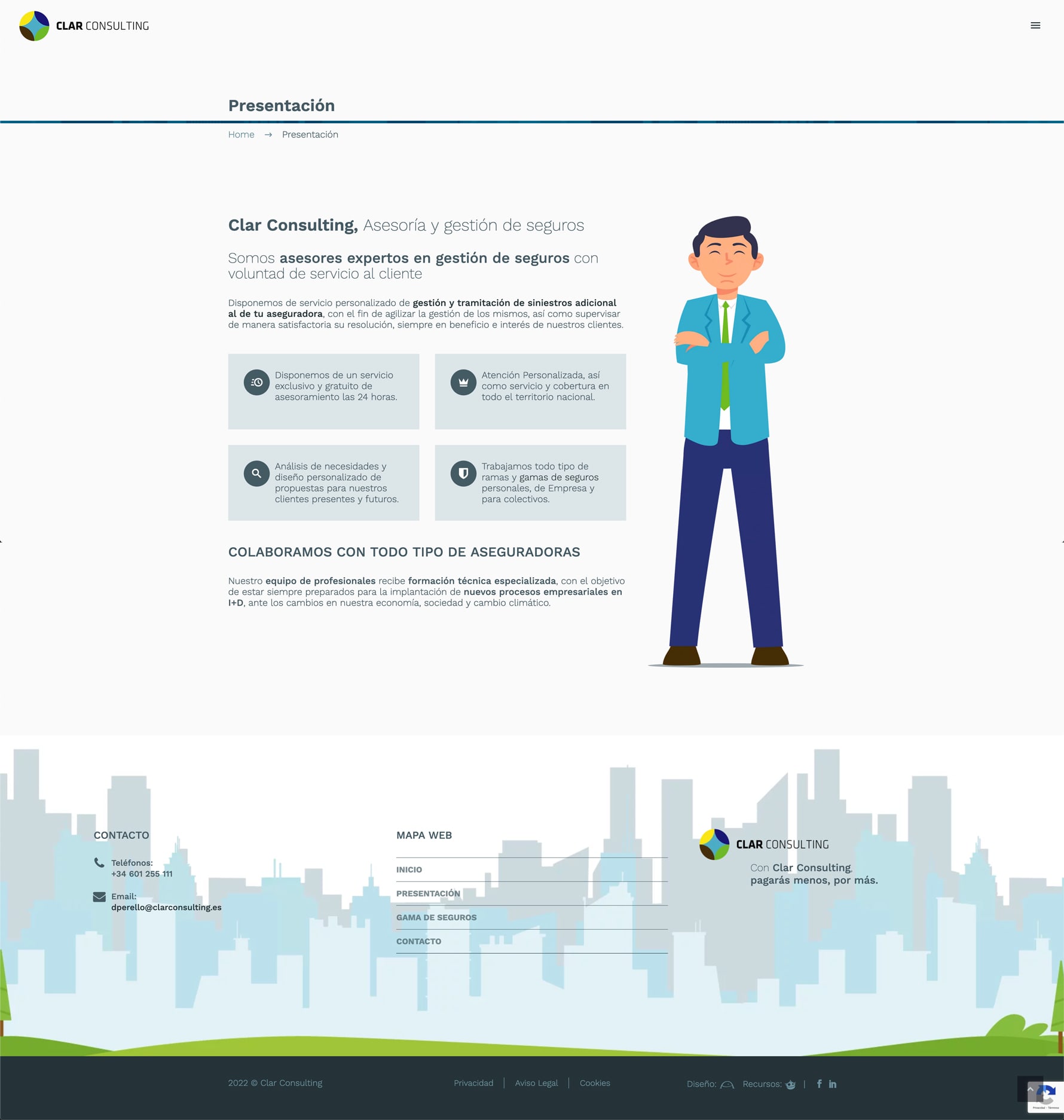 Página de presentación de Clarconsulting, Asesoría y gestión de seguros